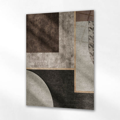 Bauhaus Tarzı Minimalist Kahve Gri Blok Cam Tablo