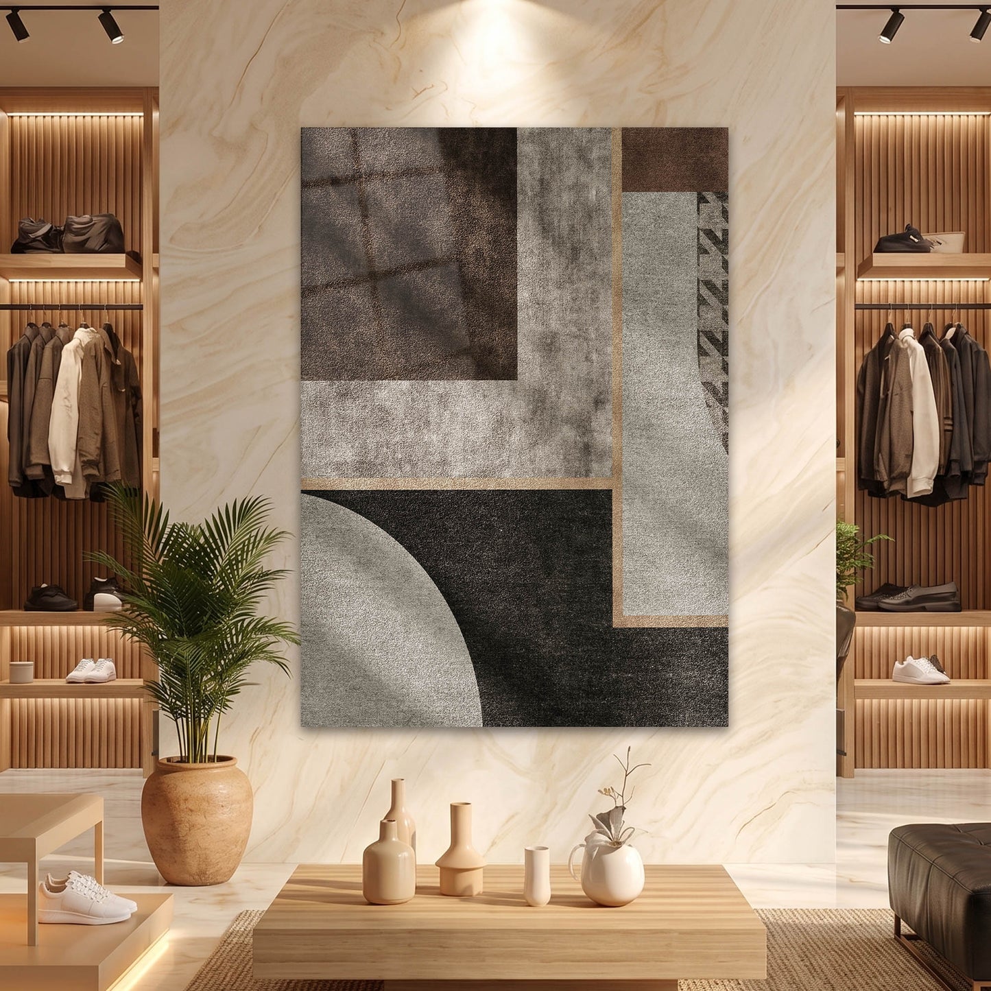 Bauhaus Tarzı Minimalist Kahve Gri Blok Cam Tablo