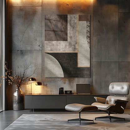 Bauhaus Tarzı Minimalist Kahve Gri Blok Cam Tablo