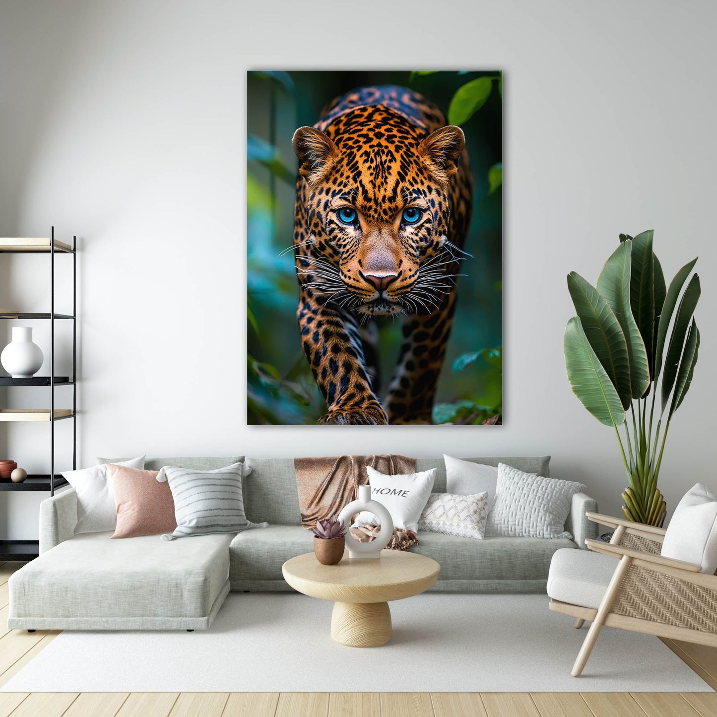Mavi Gözlü Leopar Yürüyüş Cam Tablo