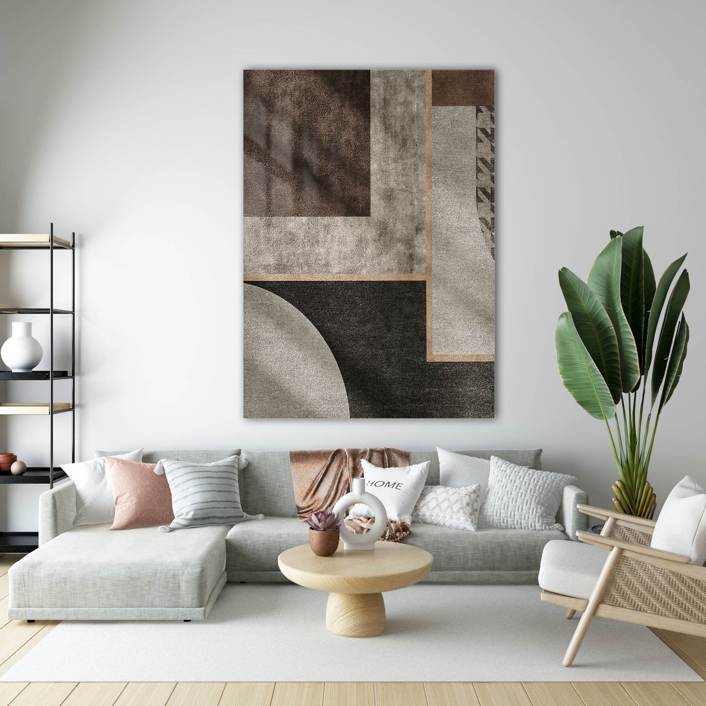 Bauhaus Tarzı Minimalist Kahve Gri Blok Cam Tablo