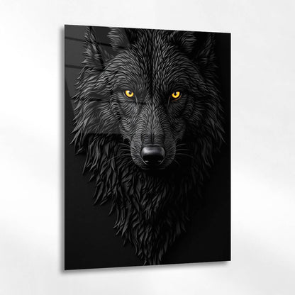 Siyah Kurt Altın Göz Modern Cam Tablo