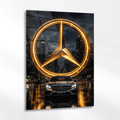 Mercedes-Benz Cam Tablo – İkonik Logo ve Şehir Gecesi Sahnesi