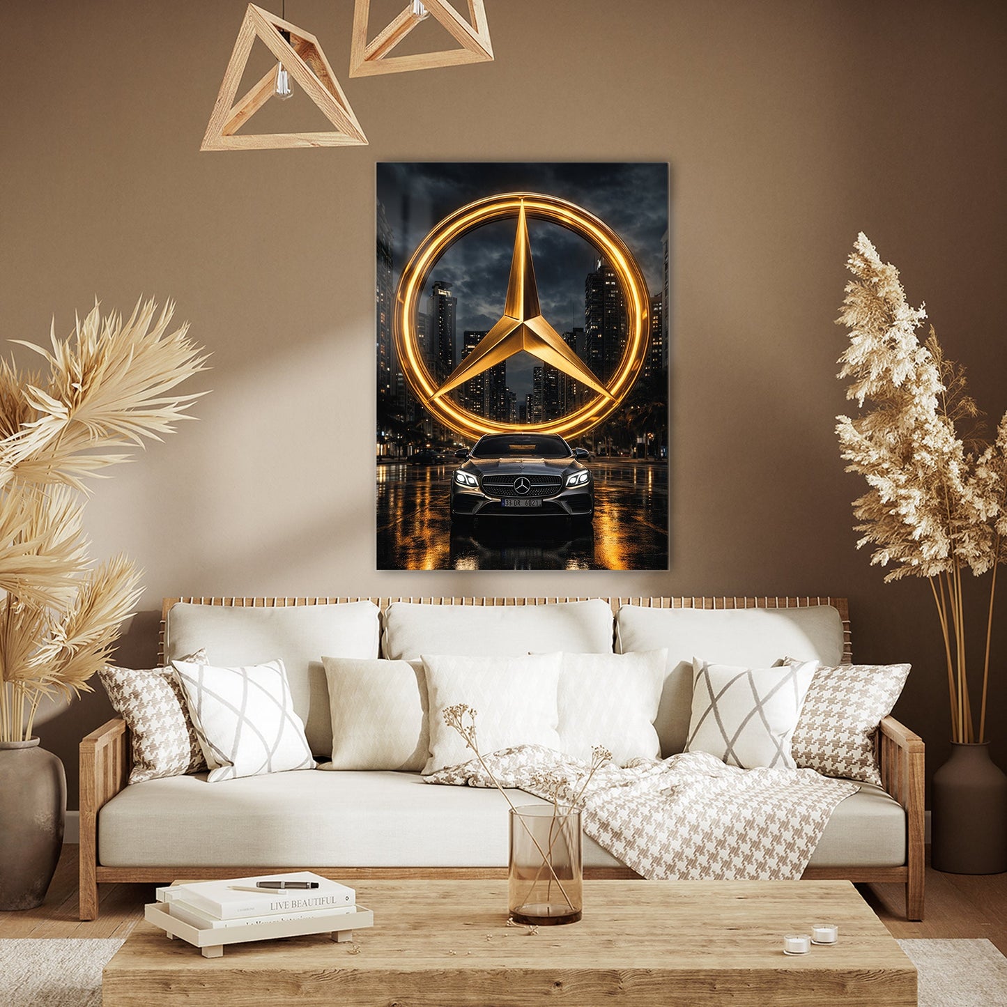 Mercedes-Benz Cam Tablo – İkonik Logo ve Şehir Gecesi Sahnesi