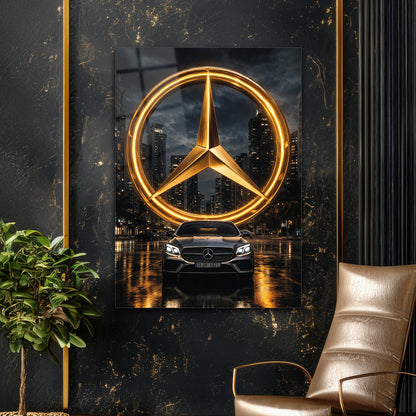 Mercedes-Benz Cam Tablo – İkonik Logo ve Şehir Gecesi Sahnesi