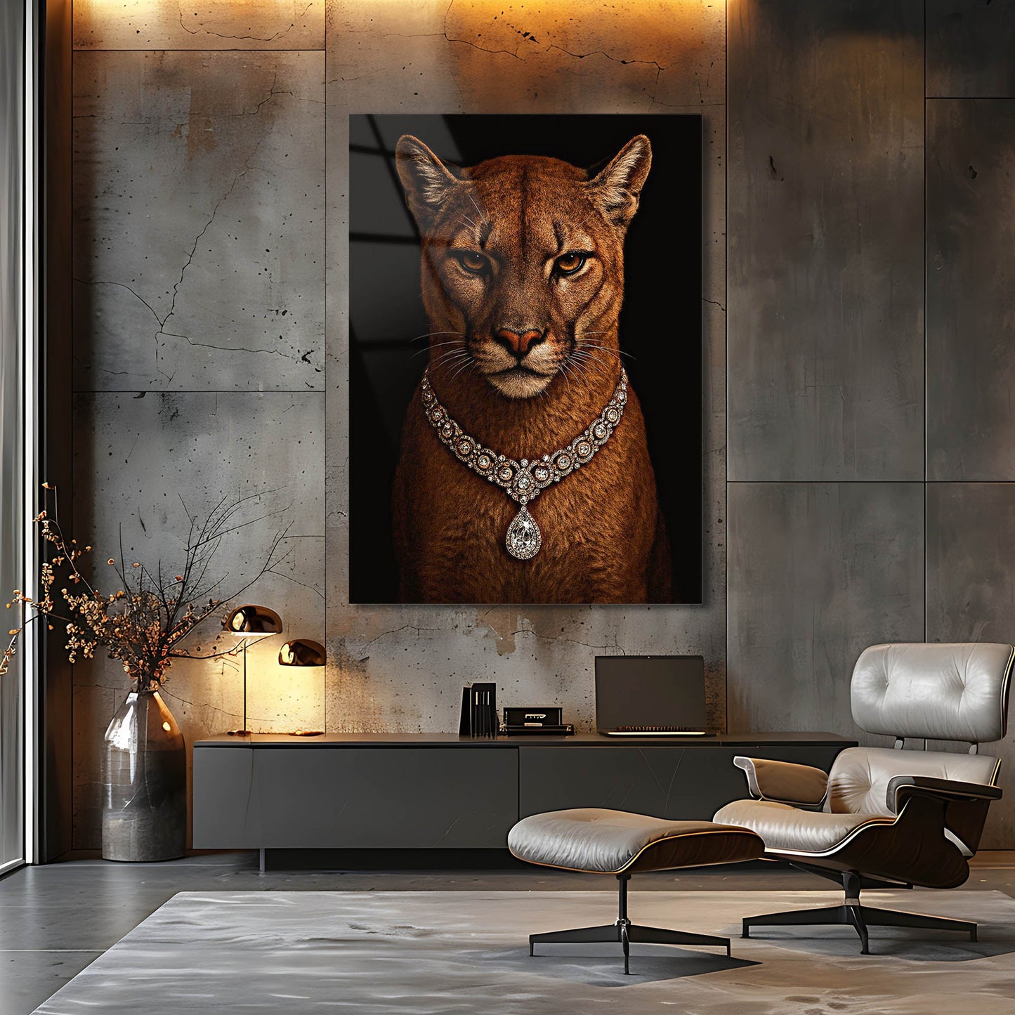 Lüks Puma Elmas Kolye Cam Tablo