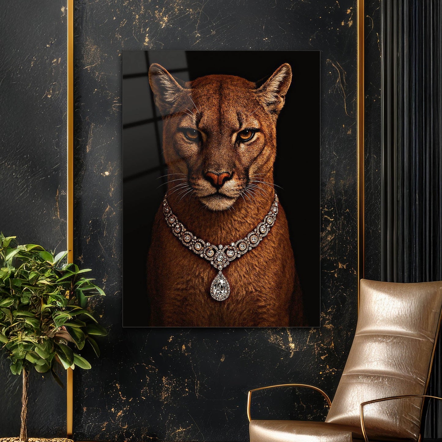 Lüks Puma Elmas Kolye Cam Tablo