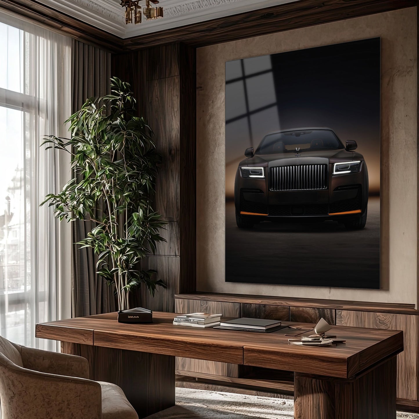 Rolls-Royce Cam Tablo – Lüks Sedan Ön Görünüm (Karanlık Stil)**