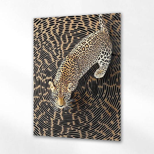 Spiral Desenli Leopar Sanatsal Cam Tablo