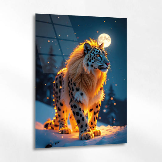 Ay Işığında Parlayan Leopar Cam Tablo