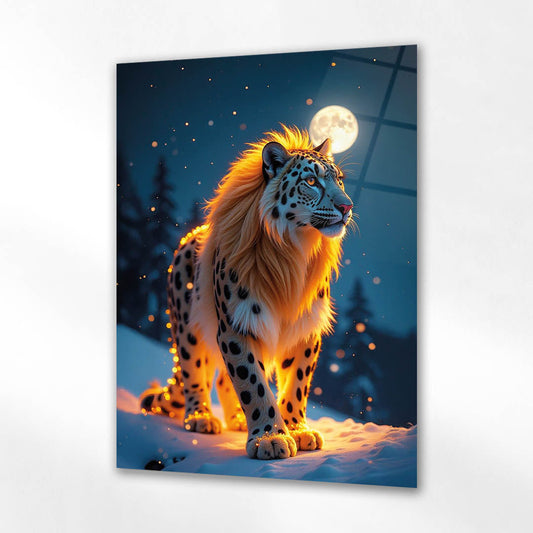 Ay Işığında Parlayan Leopar Cam Tablo
