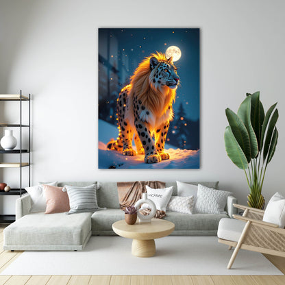 Ay Işığında Parlayan Leopar Cam Tablo