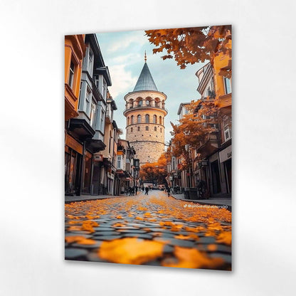 Sonbaharda Galata Kulesi Cam Tablo