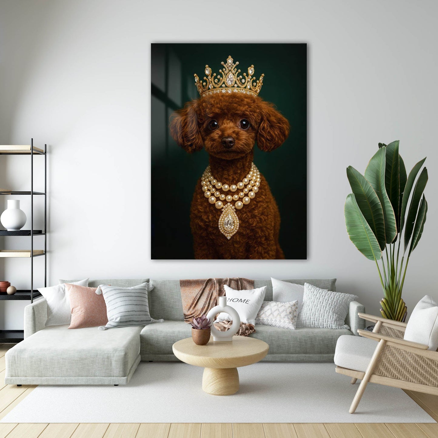 Kraliyet Poodle İnci Kolye Cam Tablo