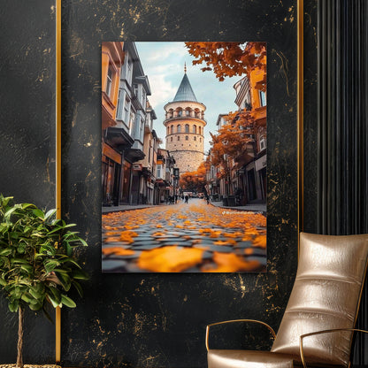 Sonbaharda Galata Kulesi Cam Tablo