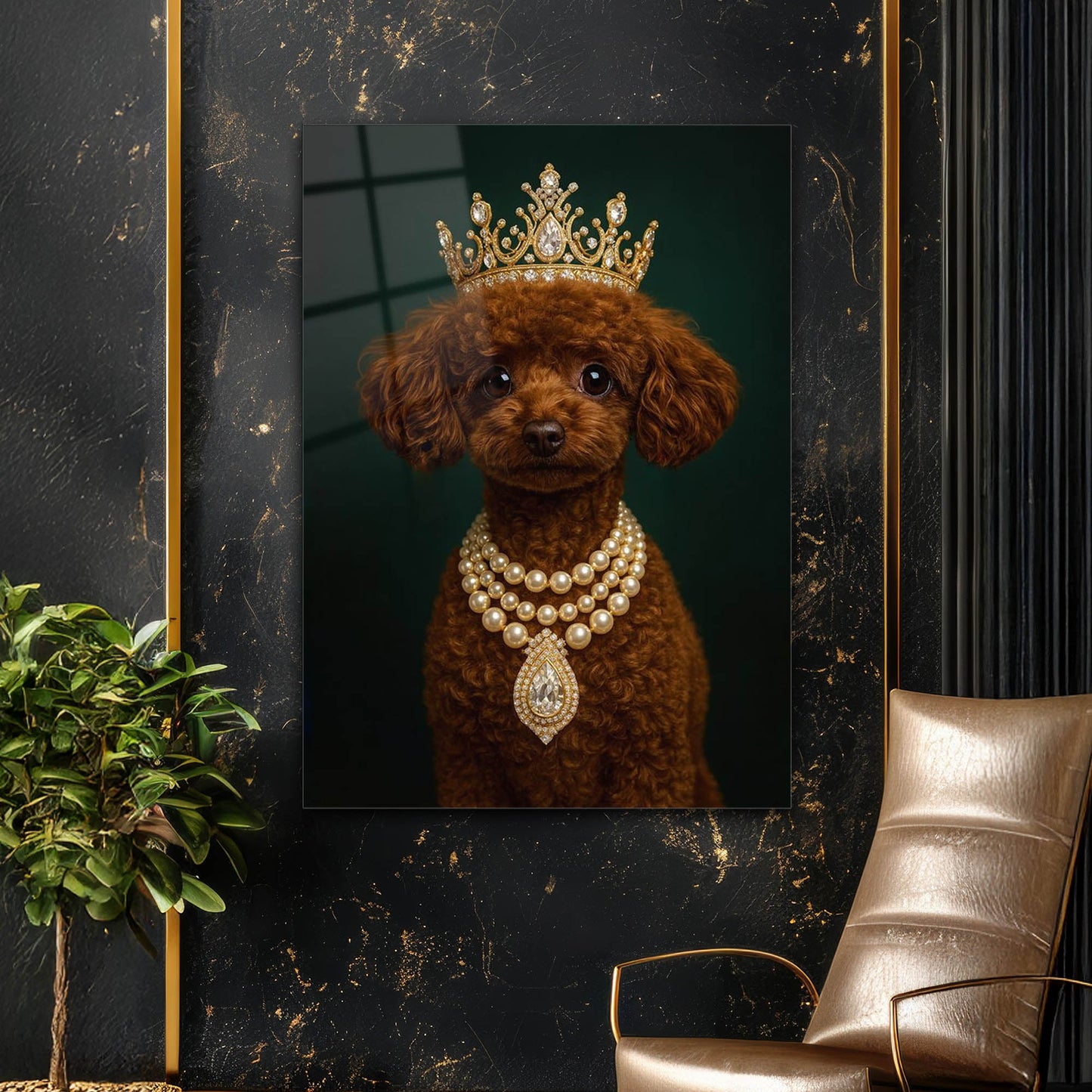 Kraliyet Poodle İnci Kolye Cam Tablo