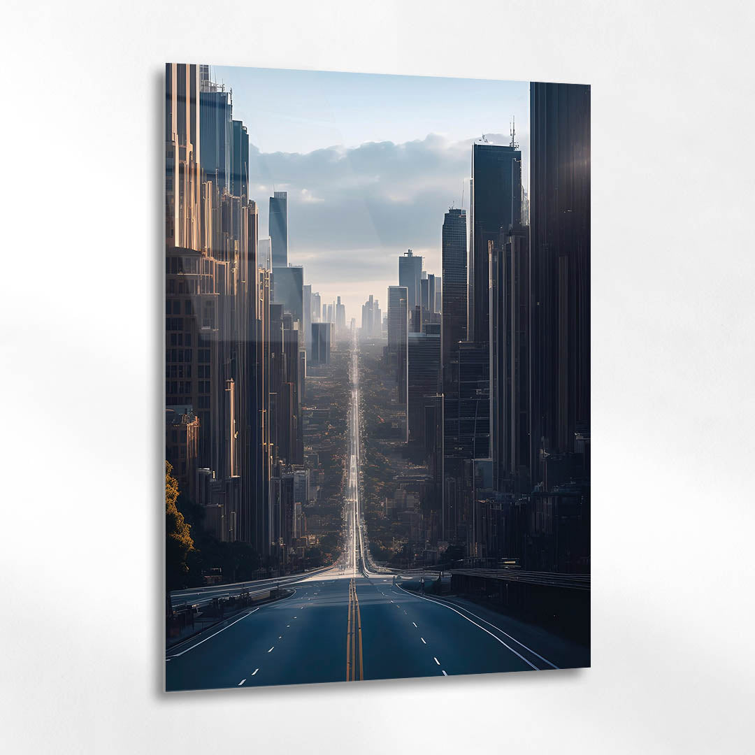 Modern Şehir Yüksek Binalar Perspektif Cam Tablo