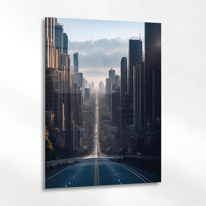 Modern Şehir Yüksek Binalar Perspektif Cam Tablo