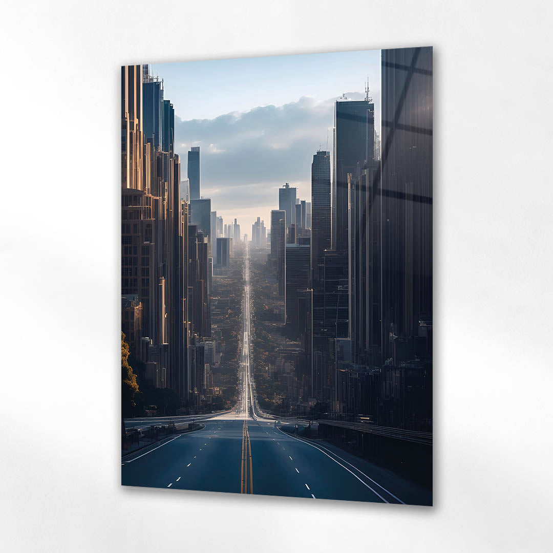 Modern Şehir Yüksek Binalar Perspektif Cam Tablo