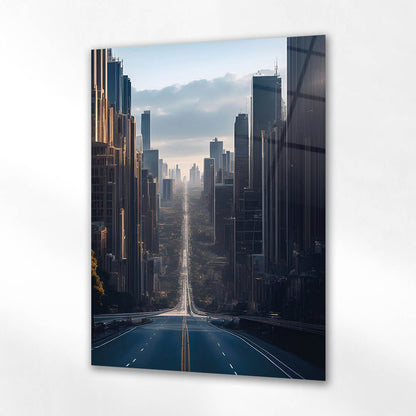 Modern Şehir Yüksek Binalar Perspektif Cam Tablo