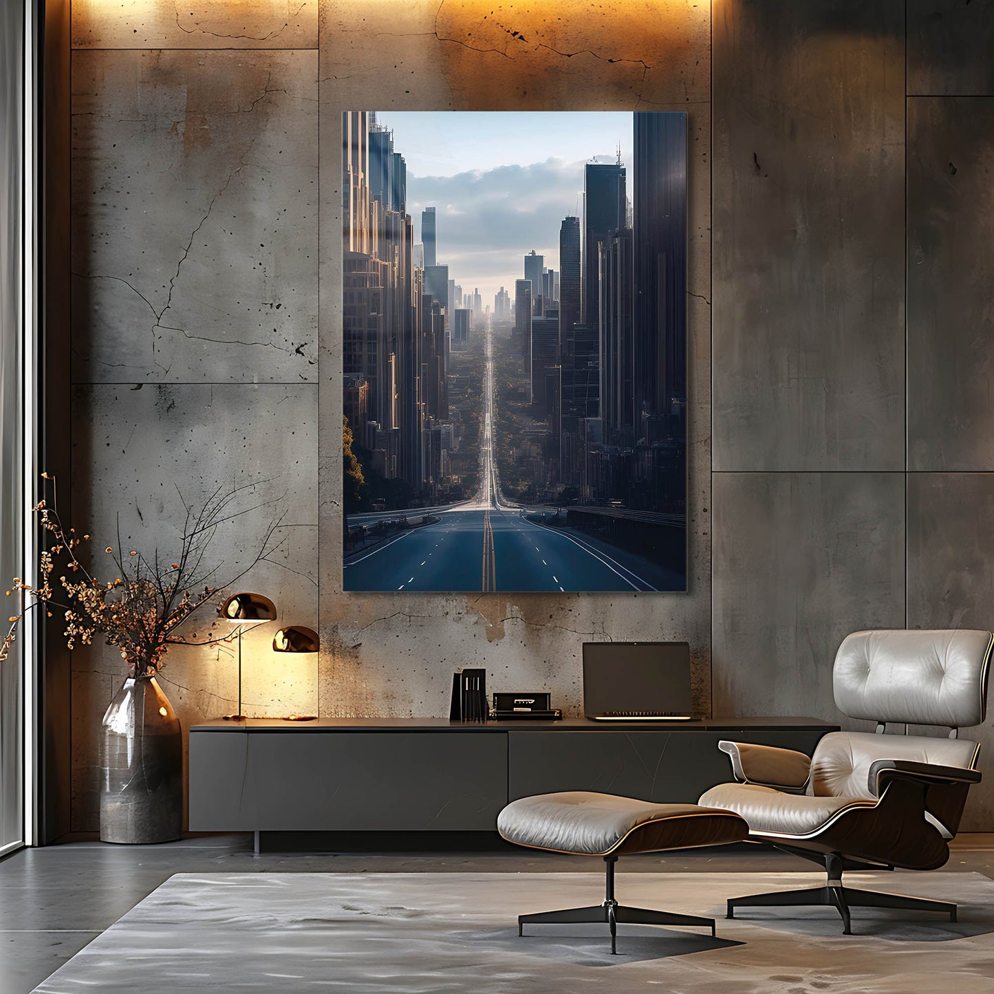 Modern Şehir Yüksek Binalar Perspektif Cam Tablo