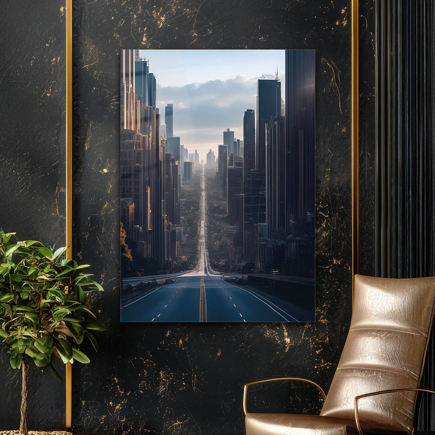 Modern Şehir Yüksek Binalar Perspektif Cam Tablo