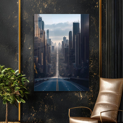 Modern Şehir Yüksek Binalar Perspektif Cam Tablo