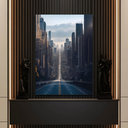 Modern Şehir Yüksek Binalar Perspektif Cam Tablo