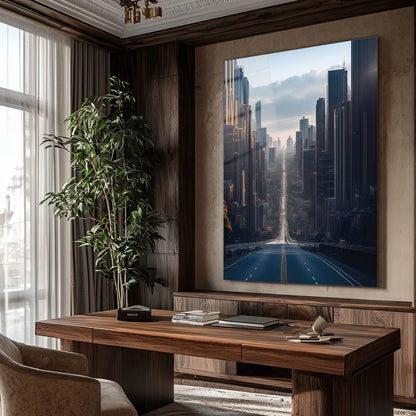 Modern Şehir Yüksek Binalar Perspektif Cam Tablo