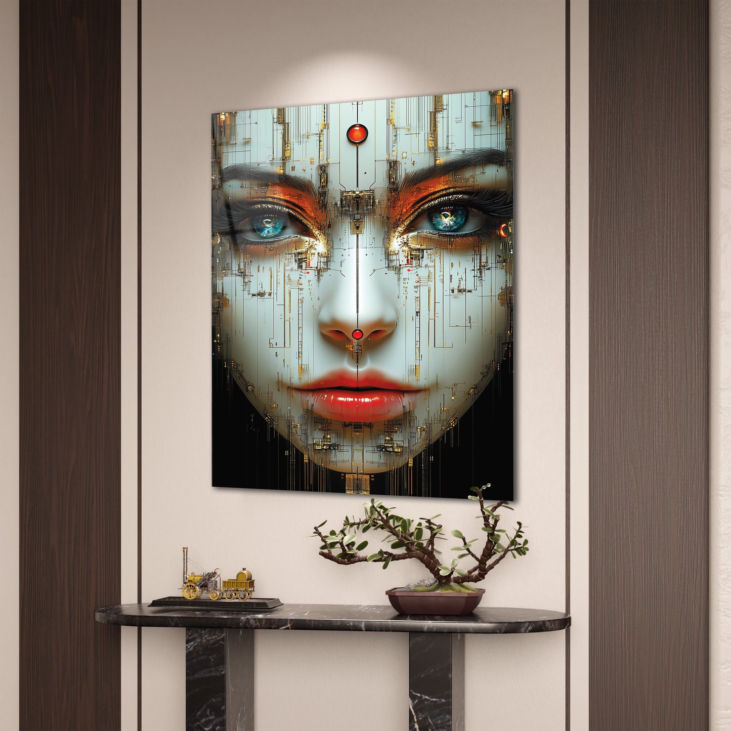 Dijital Kadın Yüzü Cam Tablo