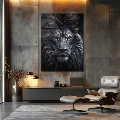 kırmızı ve sarı gözlü Aslan Portre Cam Tablo