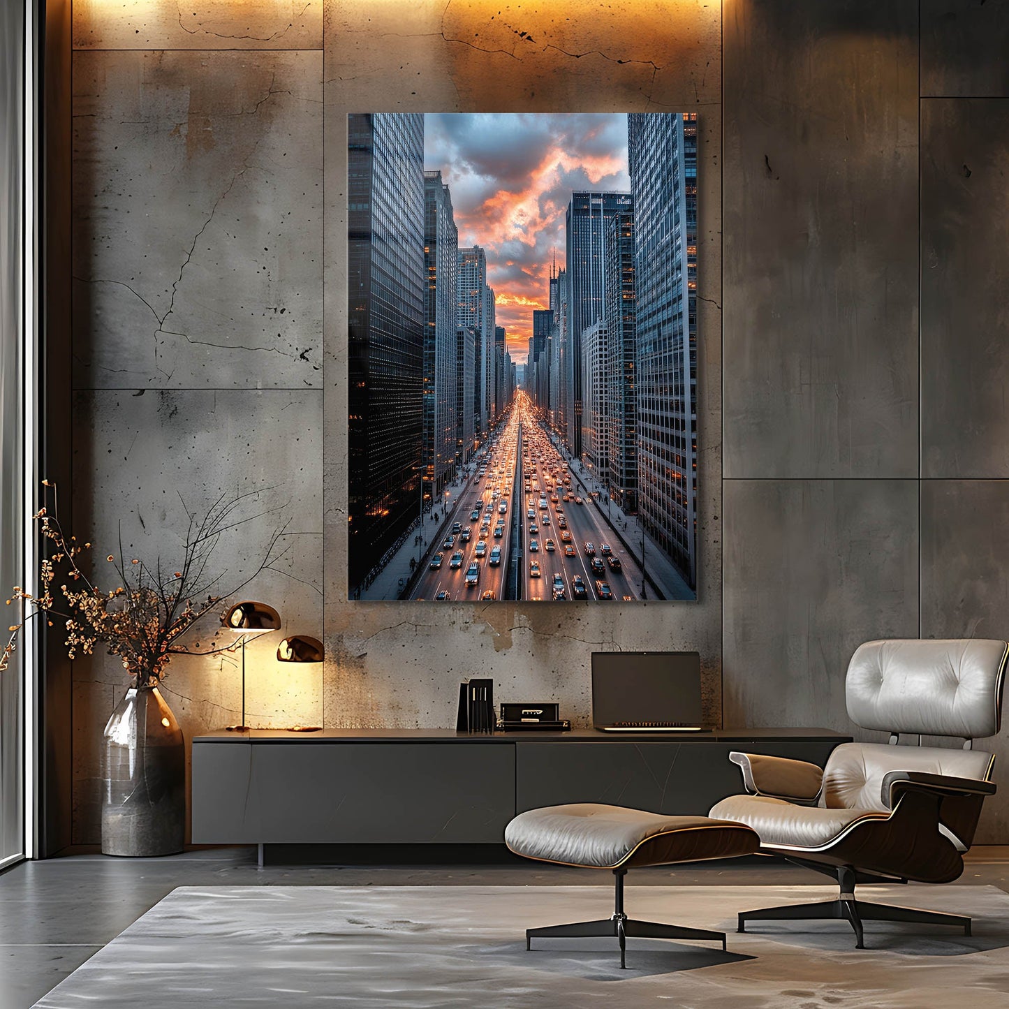 Metropol Bulvar Trafik Gün Batımı Cam Tablo