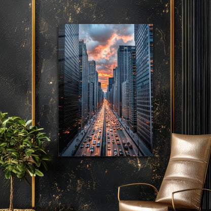 Metropol Bulvar Trafik Gün Batımı Cam Tablo