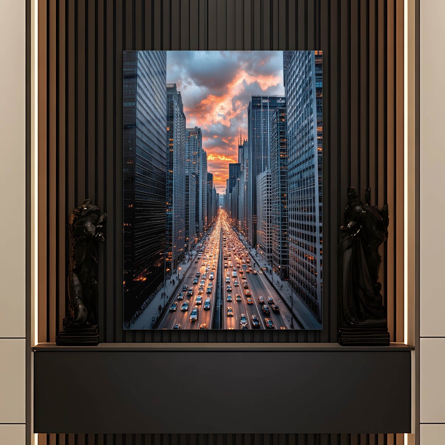 Metropol Bulvar Trafik Gün Batımı Cam Tablo