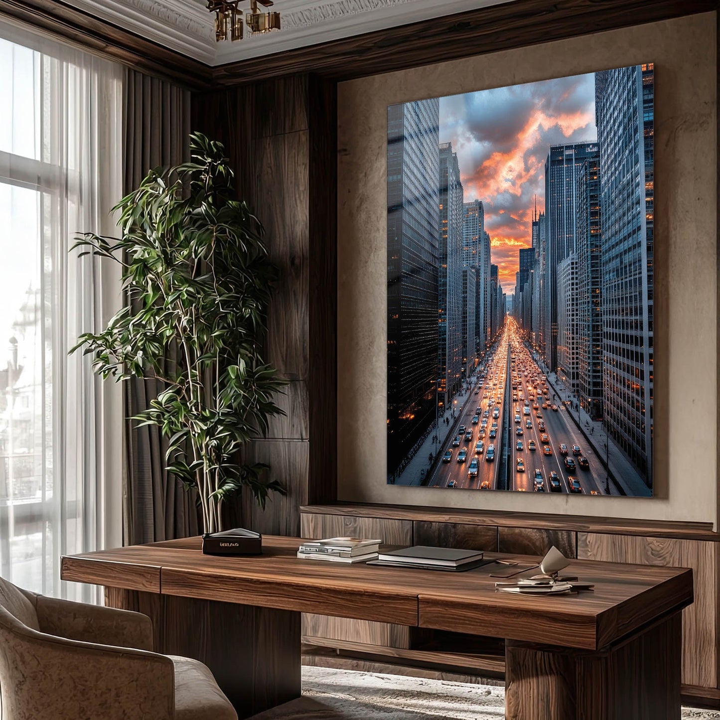 Metropol Bulvar Trafik Gün Batımı Cam Tablo