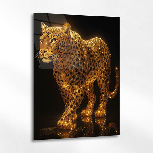 Altın Leopar Lüks Cam Tablo