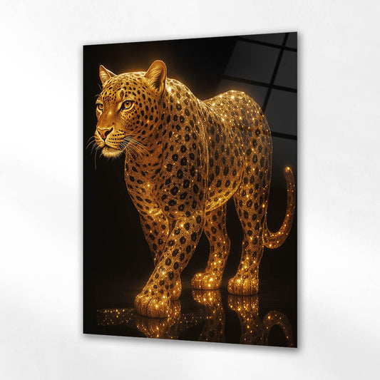 Altın Leopar Lüks Cam Tablo