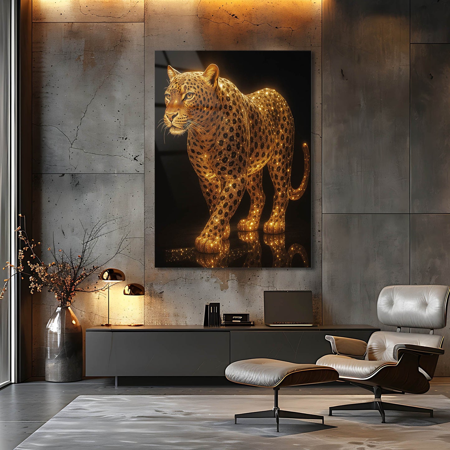 Altın Leopar Lüks Cam Tablo