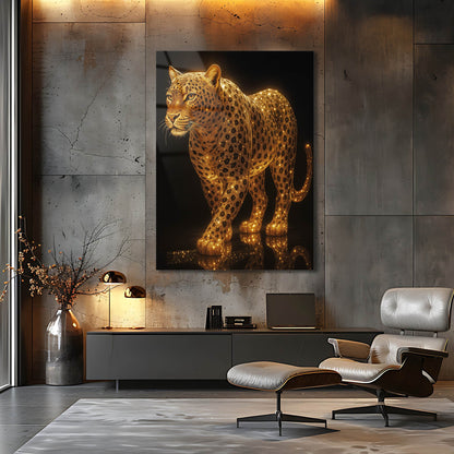 Altın Leopar Lüks Cam Tablo