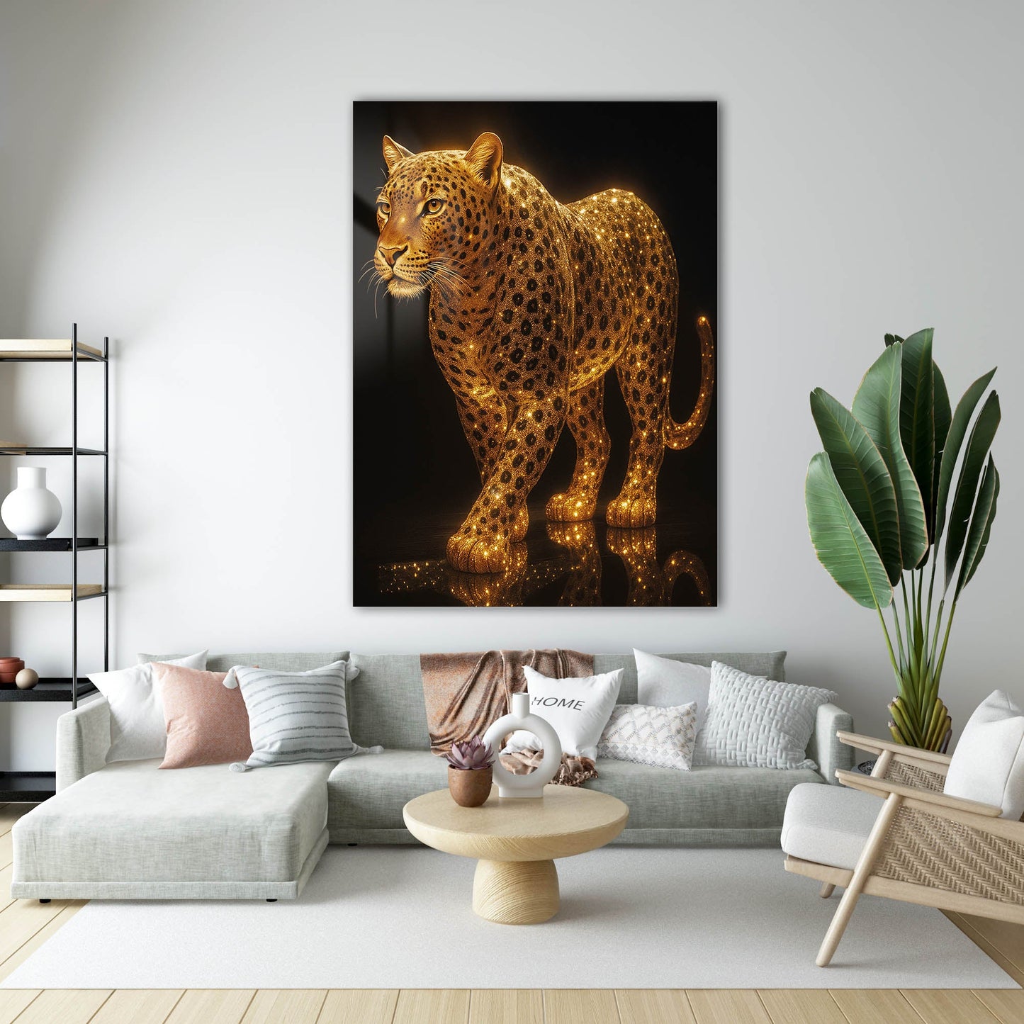 Altın Leopar Lüks Cam Tablo