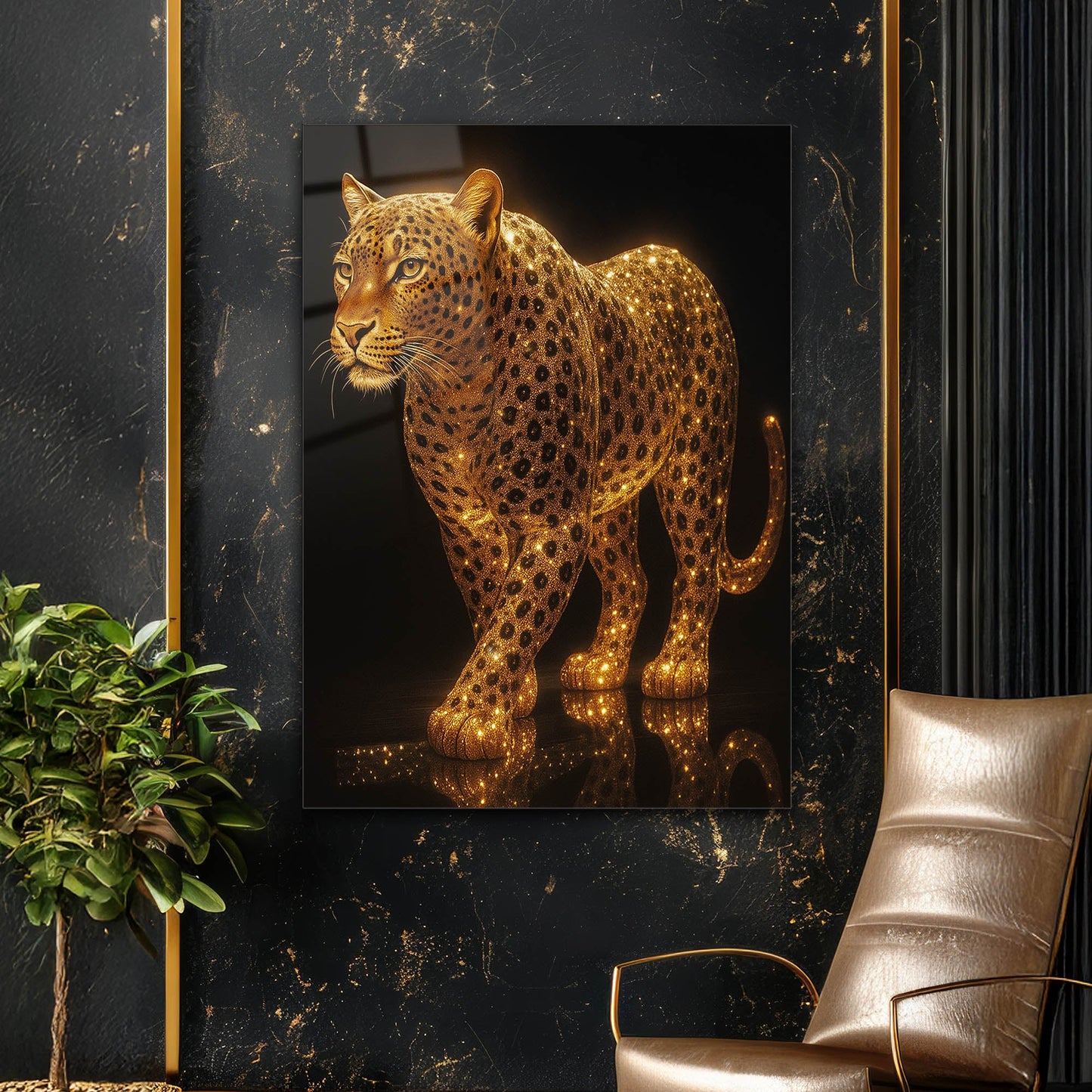 Altın Leopar Lüks Cam Tablo