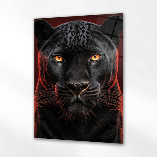 Siyah Panter Kırmızı Işık Cam Tablo