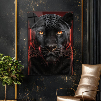 Siyah Panter Kırmızı Işık Cam Tablo