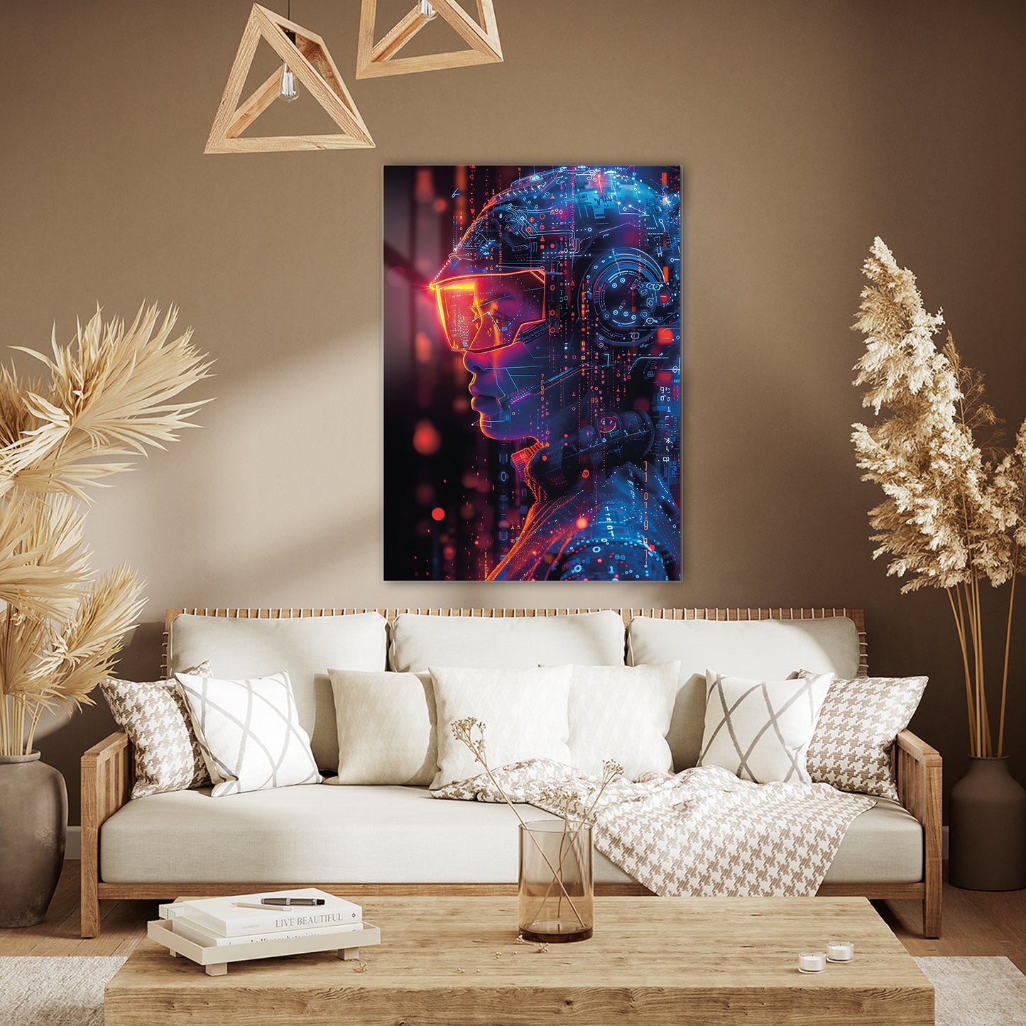 Fütüristik İnsan Portresi Cam Tablo