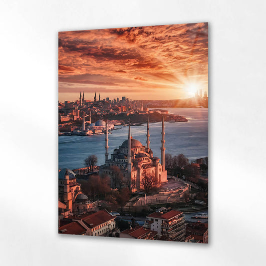 İstanbul Camileri Gün Doğumu Cam Tablo