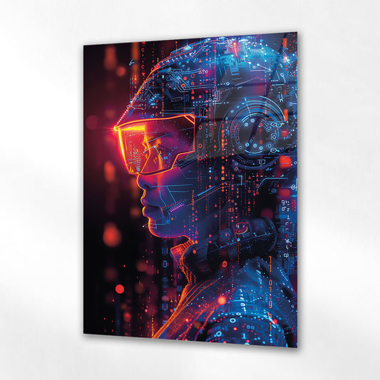 Fütüristik İnsan Portresi Cam Tablo