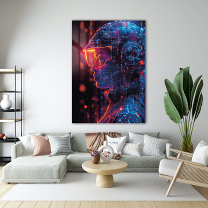 Fütüristik İnsan Portresi Cam Tablo