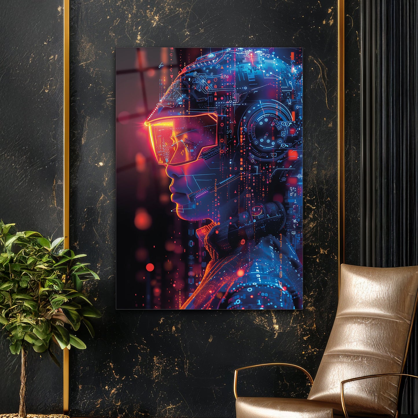 Fütüristik İnsan Portresi Cam Tablo