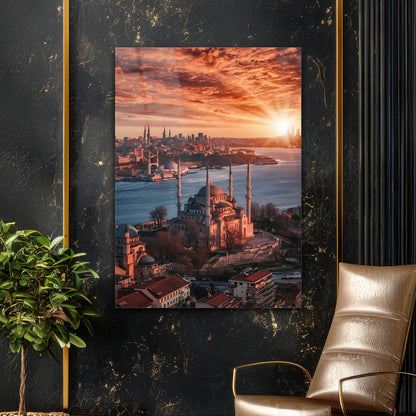 İstanbul Camileri Gün Doğumu Cam Tablo