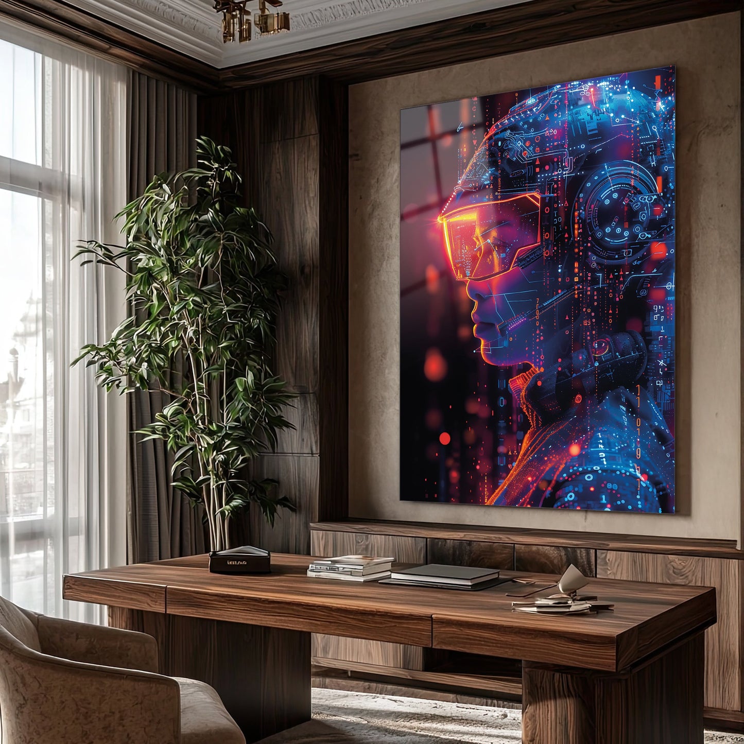 Fütüristik İnsan Portresi Cam Tablo